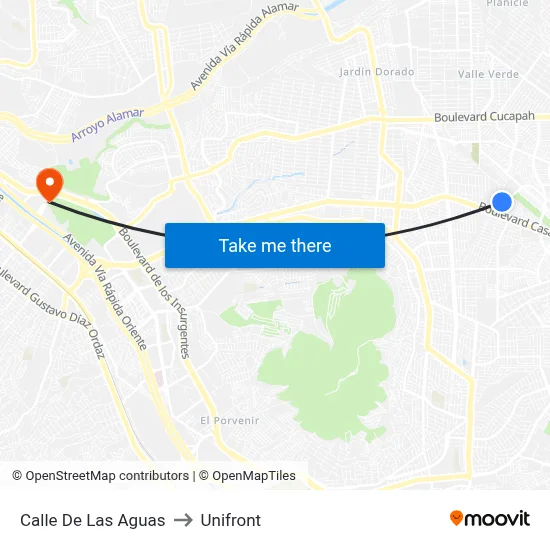 Calle De Las Aguas to Unifront map