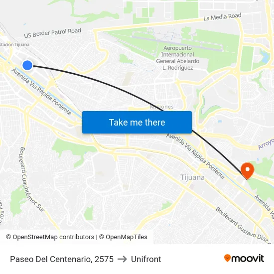 Paseo Del Centenario, 2575 to Unifront map