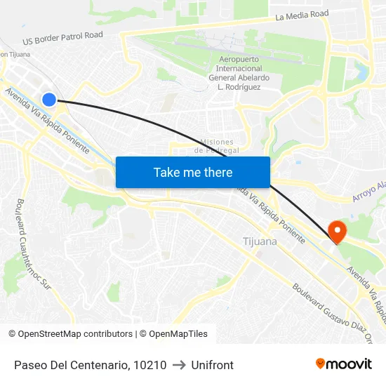 Paseo Del Centenario, 10210 to Unifront map