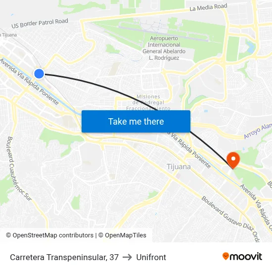 Carretera Transpeninsular, 37 to Unifront map
