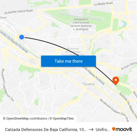 Calzada Defensores De Baja California, 10630 to Unifront map