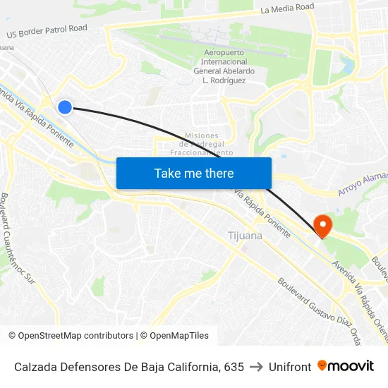 Calzada Defensores De Baja California, 635 to Unifront map