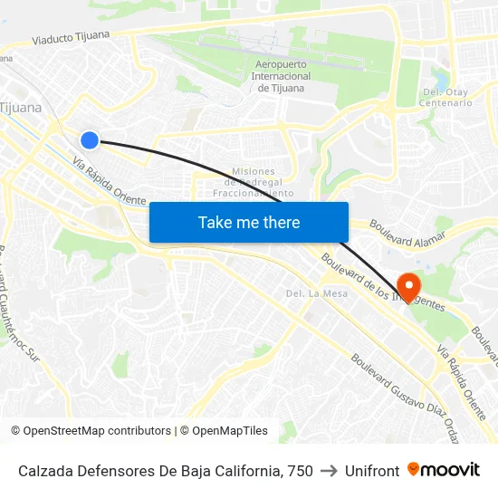 Calzada Defensores De Baja California, 750 to Unifront map