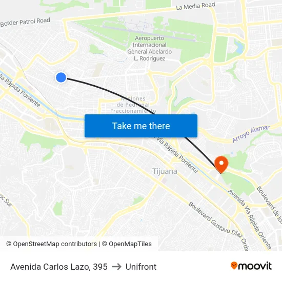 Avenida Carlos Lazo, 395 to Unifront map