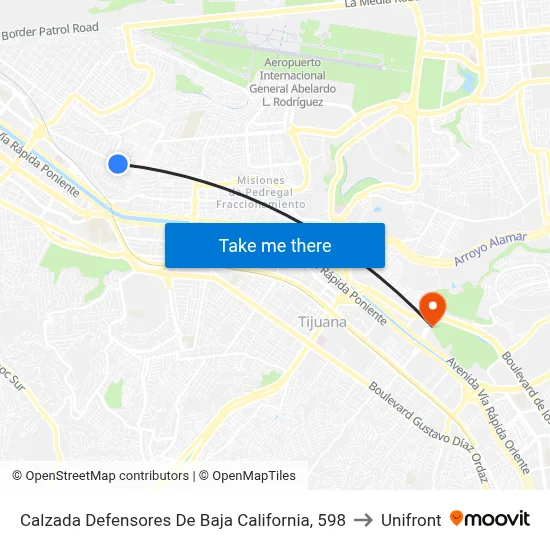 Calzada Defensores De Baja California, 598 to Unifront map