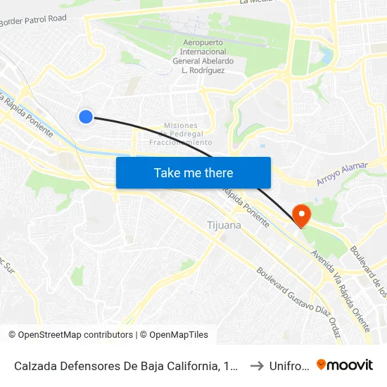 Calzada Defensores De Baja California, 1335 to Unifront map