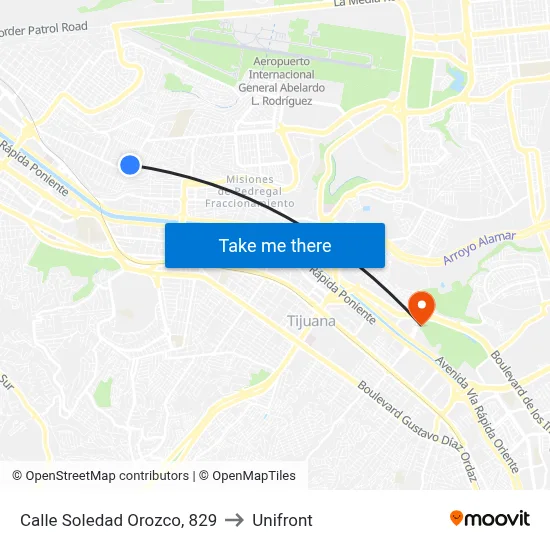 Calle Soledad Orozco, 829 to Unifront map