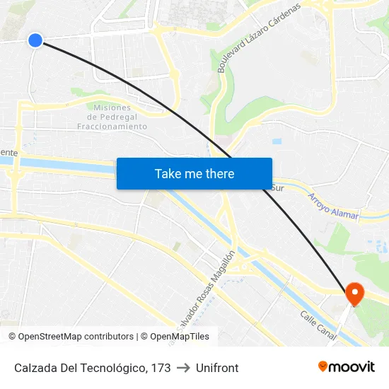 Calzada Del Tecnológico, 173 to Unifront map