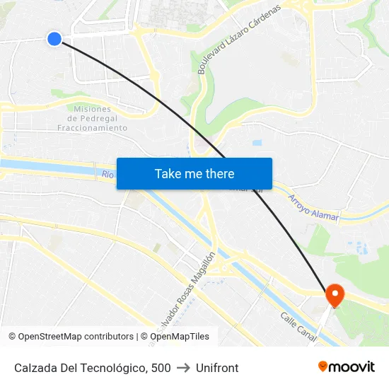 Calzada Del Tecnológico, 500 to Unifront map