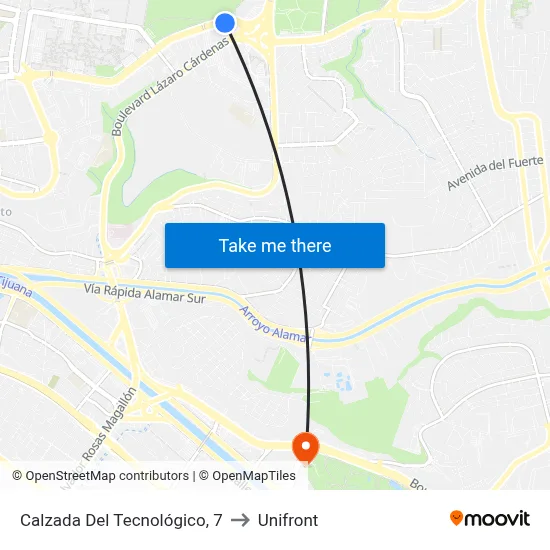 Calzada Del Tecnológico, 7 to Unifront map