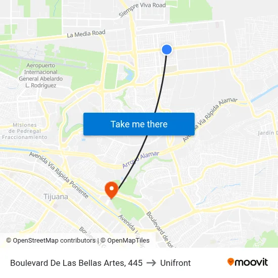 Boulevard De Las Bellas Artes, 445 to Unifront map
