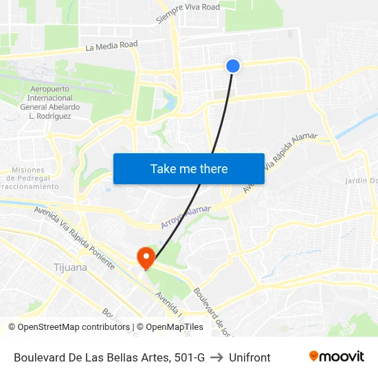 Boulevard De Las Bellas Artes, 501-G to Unifront map