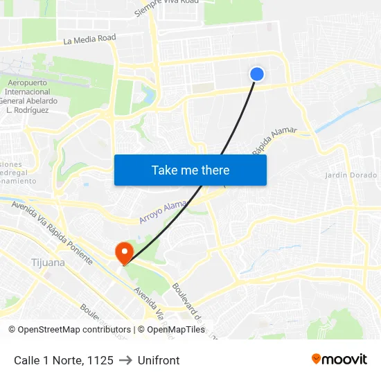 Calle 1 Norte, 1125 to Unifront map