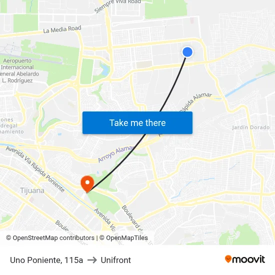 Uno Poniente, 115a to Unifront map