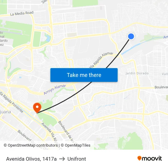 Avenida Olivos, 1417a to Unifront map