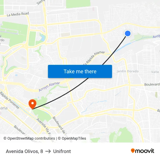 Avenida Olivos, 8 to Unifront map