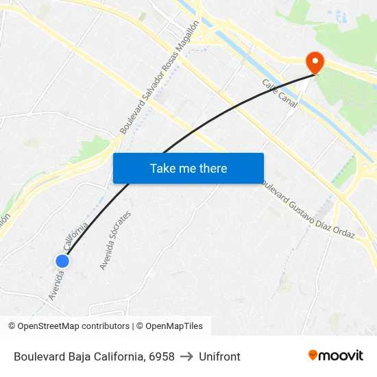 Boulevard Baja California, 6958 to Unifront map