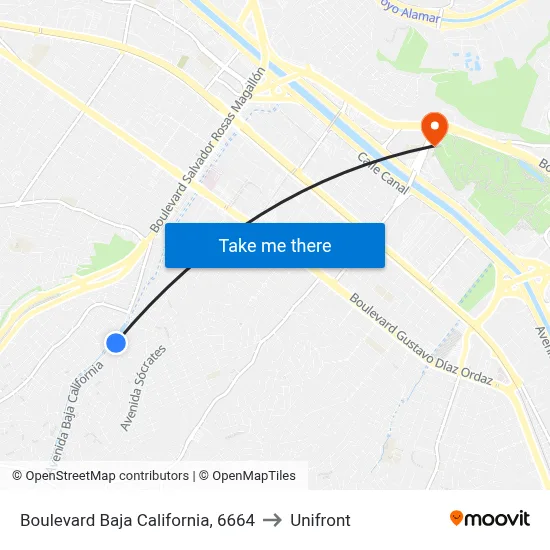Boulevard Baja California, 6664 to Unifront map