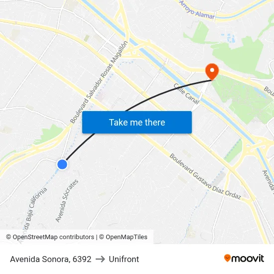 Avenida Sonora, 6392 to Unifront map