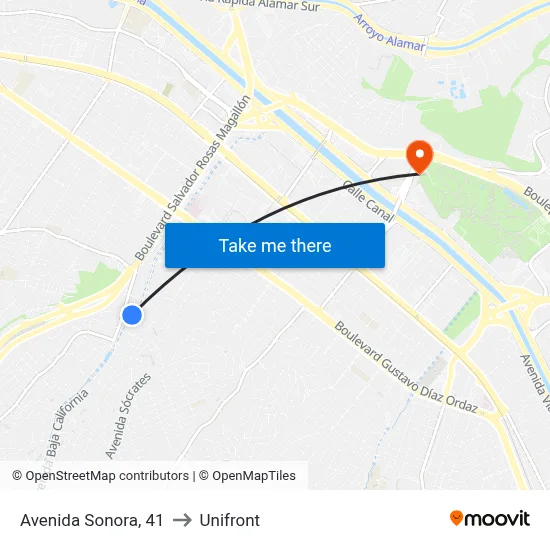 Avenida Sonora, 41 to Unifront map