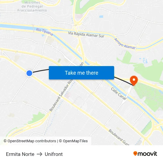 Ermita Norte to Unifront map