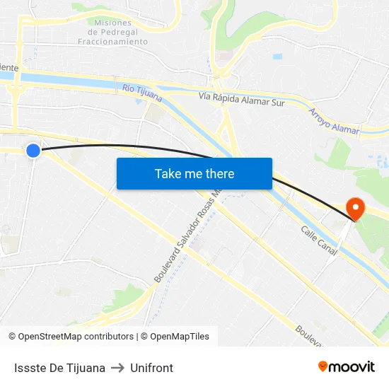 Issste De Tijuana to Unifront map