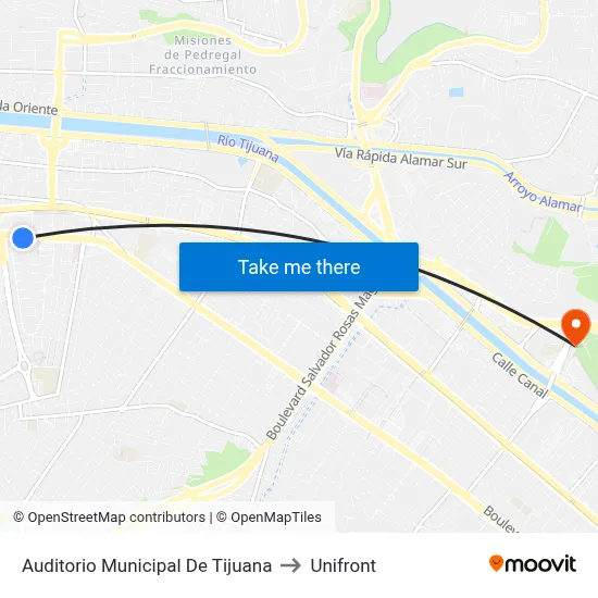 Auditorio Municipal De Tijuana to Unifront map