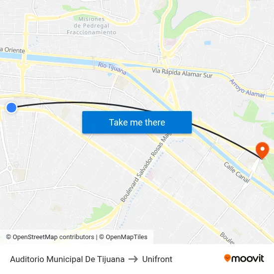 Auditorio Municipal De Tijuana to Unifront map