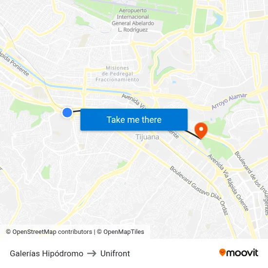 Galerías Hipódromo to Unifront map