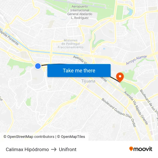 Calimax Hipódromo to Unifront map
