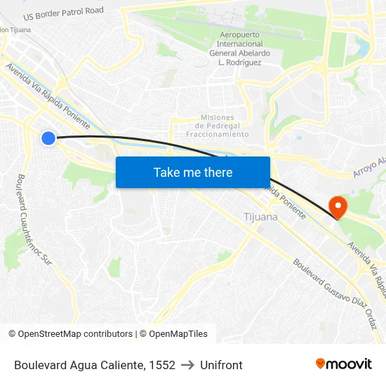 Boulevard Agua Caliente, 1552 to Unifront map