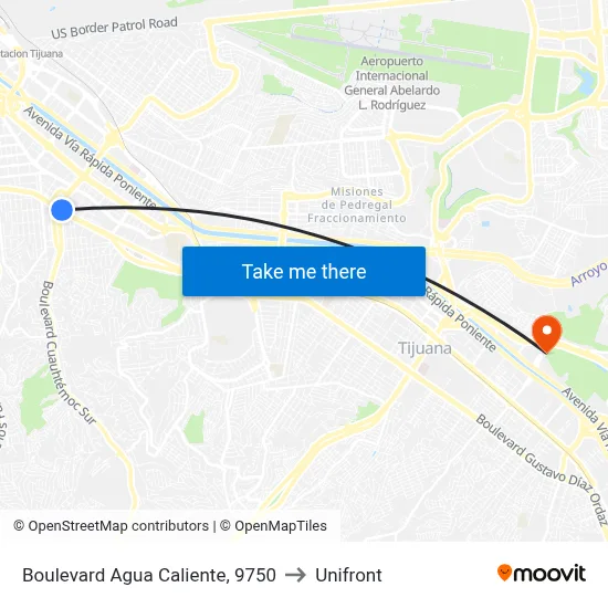 Boulevard Agua Caliente, 9750 to Unifront map