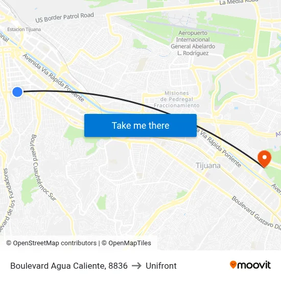 Boulevard Agua Caliente, 8836 to Unifront map