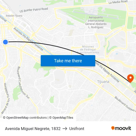 Avenida Miguel Negrete, 1832 to Unifront map
