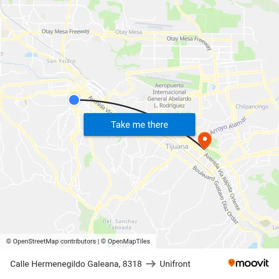 Calle Hermenegildo Galeana, 8318 to Unifront map
