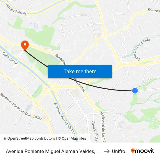 Avenida Poniente Miguel Aleman Valdes, 1302 to Unifront map