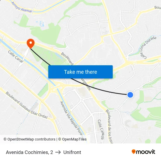 Avenida Cochimies, 2 to Unifront map