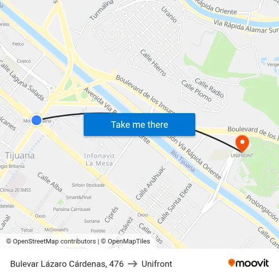 Bulevar Lázaro Cárdenas, 476 to Unifront map