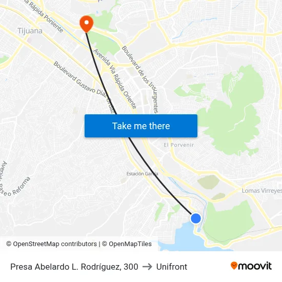 Presa Abelardo L. Rodríguez, 300 to Unifront map