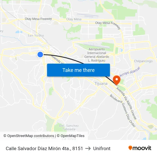 Calle Salvador Díaz Mirón 4ta., 8151 to Unifront map
