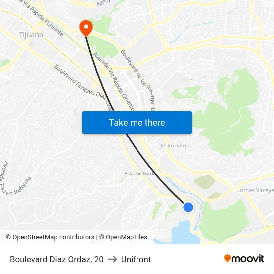 Boulevard Diaz Ordaz, 20 to Unifront map