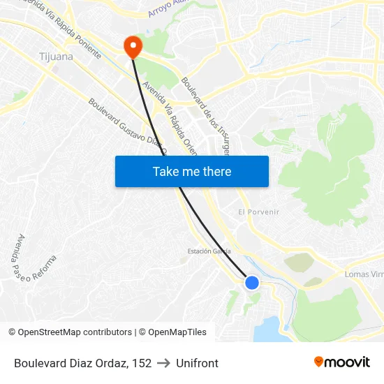 Boulevard Diaz Ordaz, 152 to Unifront map