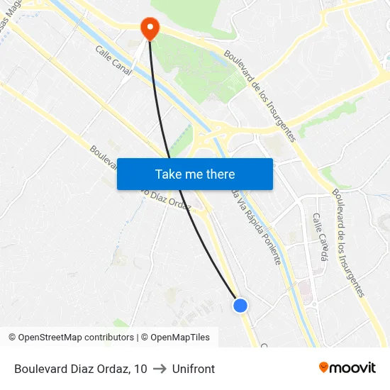 Boulevard Diaz Ordaz, 10 to Unifront map