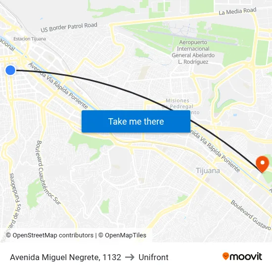 Avenida Miguel Negrete, 1132 to Unifront map