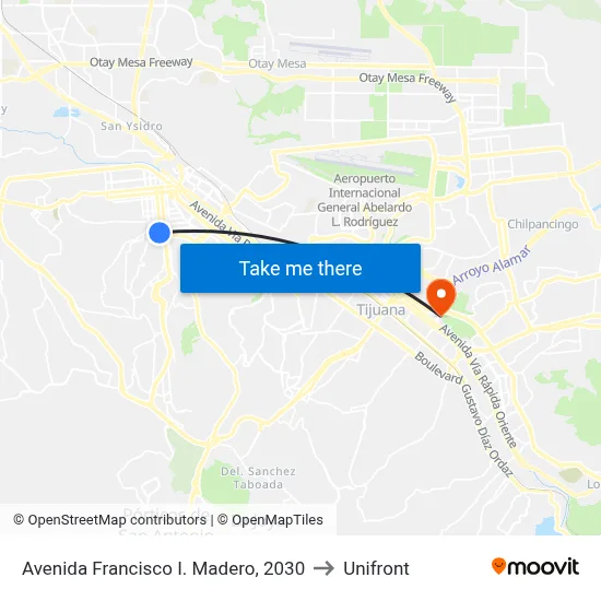 Avenida Francisco I. Madero, 2030 to Unifront map