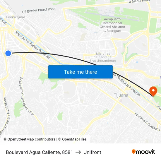 Boulevard Agua Caliente, 8581 to Unifront map