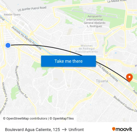 Boulevard Agua Caliente, 125 to Unifront map