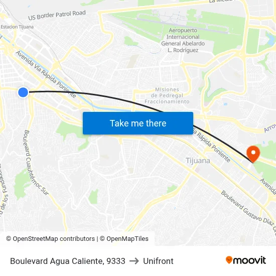 Boulevard Agua Caliente, 9333 to Unifront map
