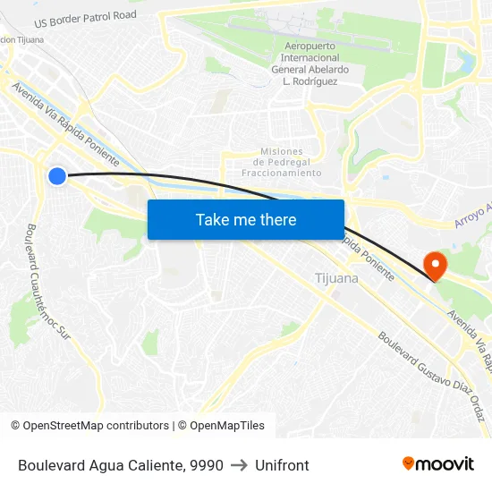 Boulevard Agua Caliente, 9990 to Unifront map