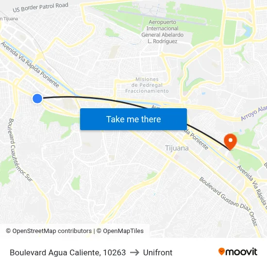 Boulevard Agua Caliente, 10263 to Unifront map
